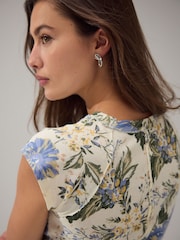 Floral Washed Open Seam Detailing Raglan Short Sleeve Crew Neck T-Shirt - Image 2 of 4