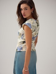 Floral Washed Open Seam Detailing Raglan Short Sleeve Crew Neck T-Shirt - Image 4 of 4