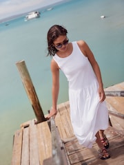 White Drop Waist Maxi Length Jersey Dress - Image 2 of 8