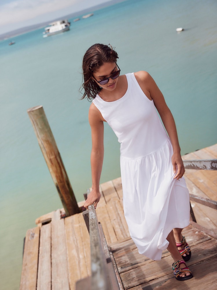 White Drop Waist Maxi Length Jersey Dress - Image 2 of 8