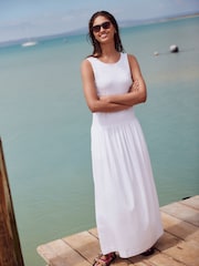 White Drop Waist Maxi Length Jersey Dress - Image 3 of 8