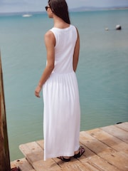 White Drop Waist Maxi Length Jersey Dress - Image 4 of 8