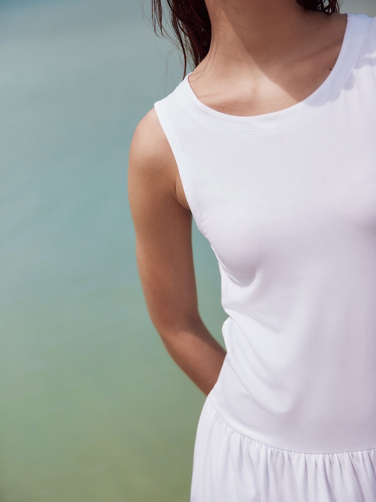 White Drop Waist Maxi Length Jersey Dress - Image 5 of 8
