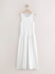White Drop Waist Maxi Length Jersey Dress - Image 6 of 8