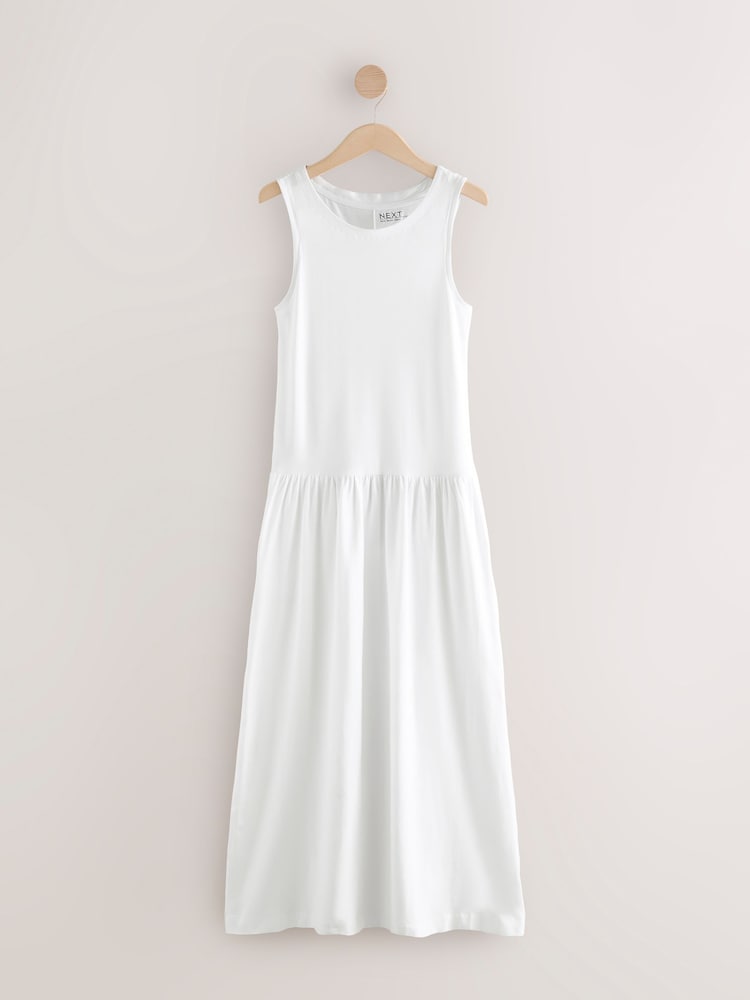 White Drop Waist Maxi Length Jersey Dress - Image 6 of 8