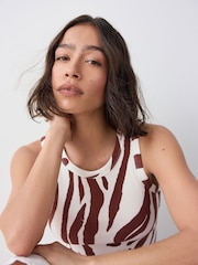 Zebra Print Ribbed Racer Tank Vest Sleeveless Top - Image 1 of 8
