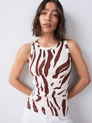 Zebra Print Ribbed Racer Tank Vest Sleeveless Top - Image 4 of 8