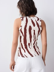 Zebra Print Ribbed Racer Tank Vest Sleeveless Top - Image 5 of 8