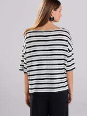 Schwarz-weiß gestreift - Linen Modal Blend Soft Touch Scoop Neck T-Shirt - Image 3 of 7