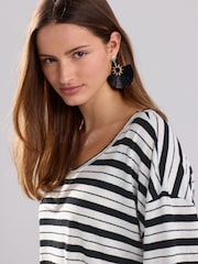 Schwarz-weiß gestreift - Linen Modal Blend Soft Touch Scoop Neck T-Shirt - Image 4 of 7