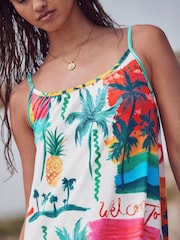 Bright All Over Print Maxi Length Trapeze Shape Ruched Neckline Thin Vest Strap Dress - Image 2 of 6