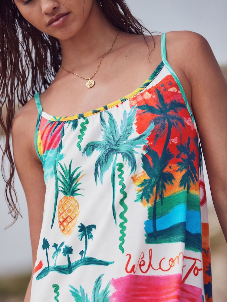 Bright All Over Print Maxi Length Trapeze Shape Ruched Neckline Thin Vest Strap Dress - Image 2 of 6