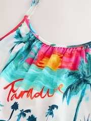 Bright All Over Print Maxi Length Trapeze Shape Ruched Neckline Thin Vest Strap Dress - Image 6 of 6
