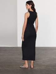 Black Ribbed Racer Back Sleeveless Maxi Length Dress - Image 3 of 7