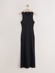 Black Ribbed Racer Back Sleeveless Maxi Length Dress - Image 5 of 7
