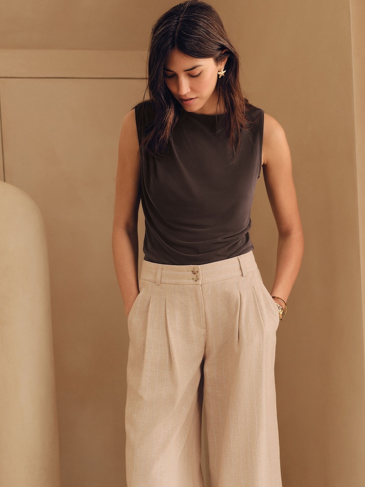 Chocolate Brown Premium Modal Ruched Drape Sleevless Top - Image 1 of 1