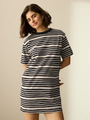 Black/Stone Stripe 100% Cotton T-Shirt Dress - Image 1 of 8