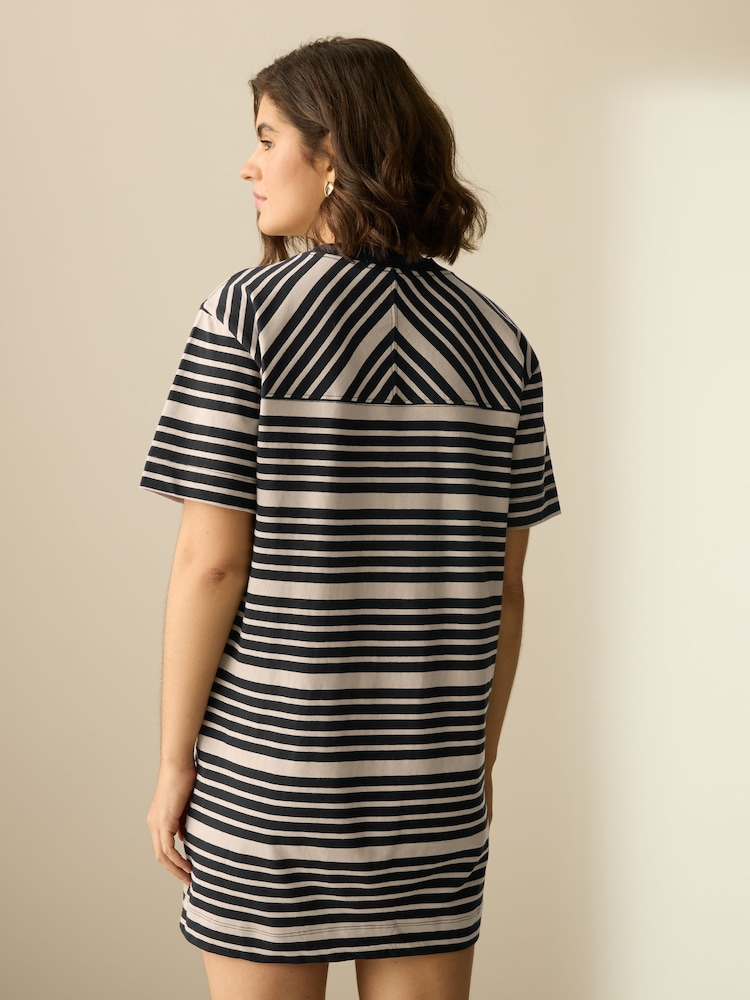 Black/Stone Stripe 100% Cotton T-Shirt Dress - Image 2 of 8