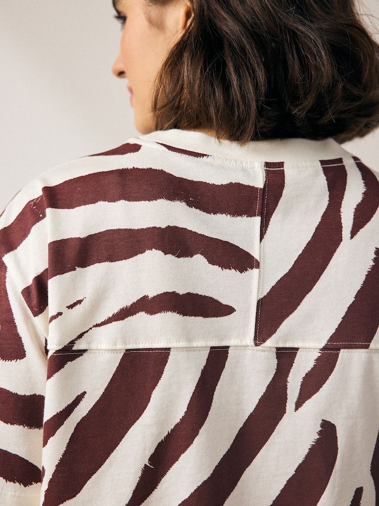 Zebra Print White/Brown Short Sleeve Crew Neck 100% Cotton T-Shirt - Image 5 of 8