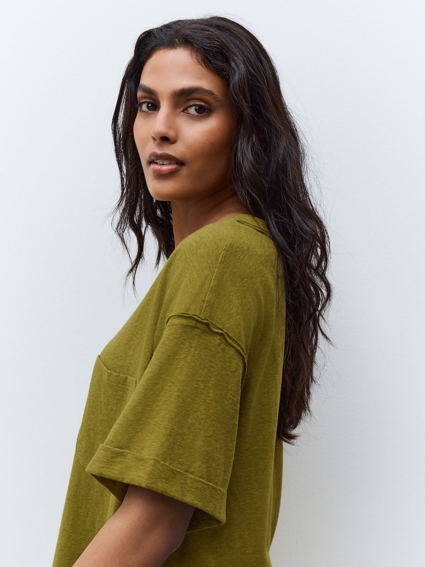 Buy Olive Green Oversized V-Neck Short Sleeve T-Shirt from