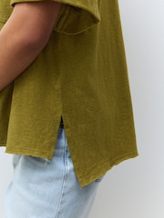 Olive Green Oversized V-Neck Short Sleeve T-Shirt - Image 5 of 9