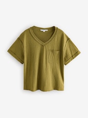 Olive Green Oversized V-Neck Short Sleeve T-Shirt - Image 7 of 9