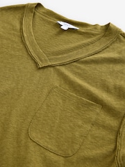 Olive Green Oversized V-Neck Short Sleeve T-Shirt - Image 8 of 9