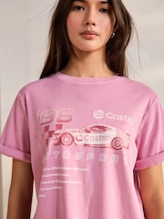Rosa lavado - Camiseta oficial Castrol License Motorsport Graphic de manga curta 100% algodão com gola redonda - Imagem 4 de 7