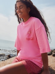 Pink/Red Beach Club - Cotton Official Coca Cola Licence Graphic Short Sleeve Crew Neck T-Shirt - Imagen 2 de 8