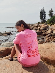 Pink/Red Beach Club - Cotton Official Coca Cola Licence Graphic Short Sleeve Crew Neck T-Shirt - Imagen 3 de 8