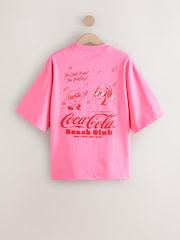 Pink/Red Beach Club - Cotton Official Coca Cola Licence Graphic Short Sleeve Crew Neck T-Shirt - Imagen 6 de 8