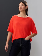 Bright Red Linen Modal Blend Soft Touch Scoop Neck T-Shirt - Image 2 of 8