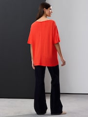 Bright Red Linen Modal Blend Soft Touch Scoop Neck T-Shirt - Image 3 of 8