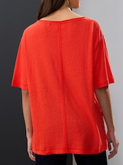 Bright Red Linen Modal Blend Soft Touch Scoop Neck T-Shirt - Image 7 of 8