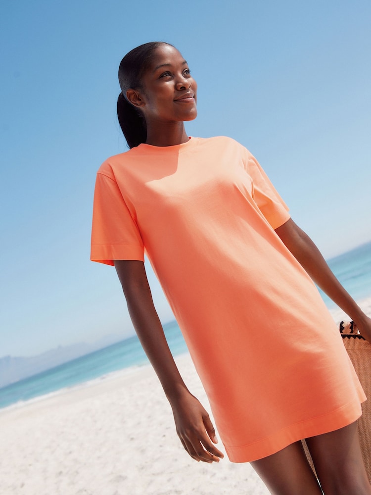 Fluro Orange 100% Cotton T-Shirt Dress - Image 1 of 3