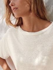 Ecru 100% Linen Premium Short Sleeve Crew Neck T-Shirt - Image 4 of 9