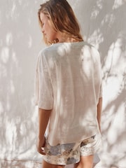 Ecru 100% Linen Premium Short Sleeve Crew Neck T-Shirt - Image 6 of 9