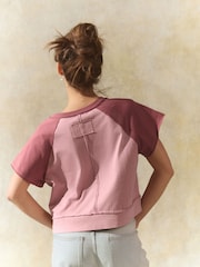 Pink Shorter Length Raglan Colourblock Short Sleeve Button Henley T-Shirt - Image 4 of 8