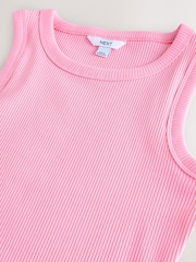 Fluro Pink Ribbed Racer Tank Vest Sleeveless Top - Image 6 of 7
