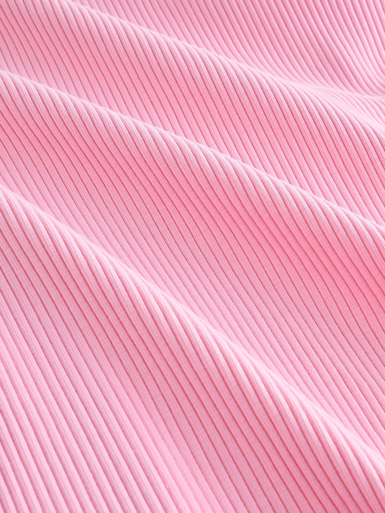 Fluro Pink Ribbed Racer Tank Vest Sleeveless Top - Image 7 of 7