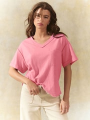 Pink Oversized V-Neck Short Sleeve T-Shirt - Image 1 of 7