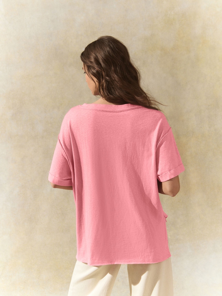 Pink Oversized V-Neck Short Sleeve T-Shirt - Image 2 of 7