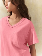 Pink Oversized V-Neck Short Sleeve T-Shirt - Image 4 of 7