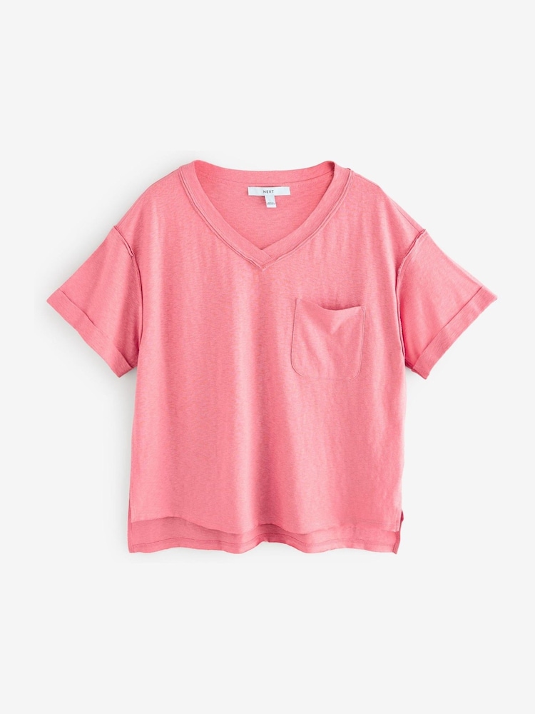 Pink Oversized V-Neck Short Sleeve T-Shirt - Image 5 of 7