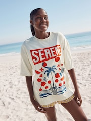 Ecru White/Red Graphic Fun Summer Fruit 100% Cotton Relaxed Fit T-Shirt - Image 1 of 7
