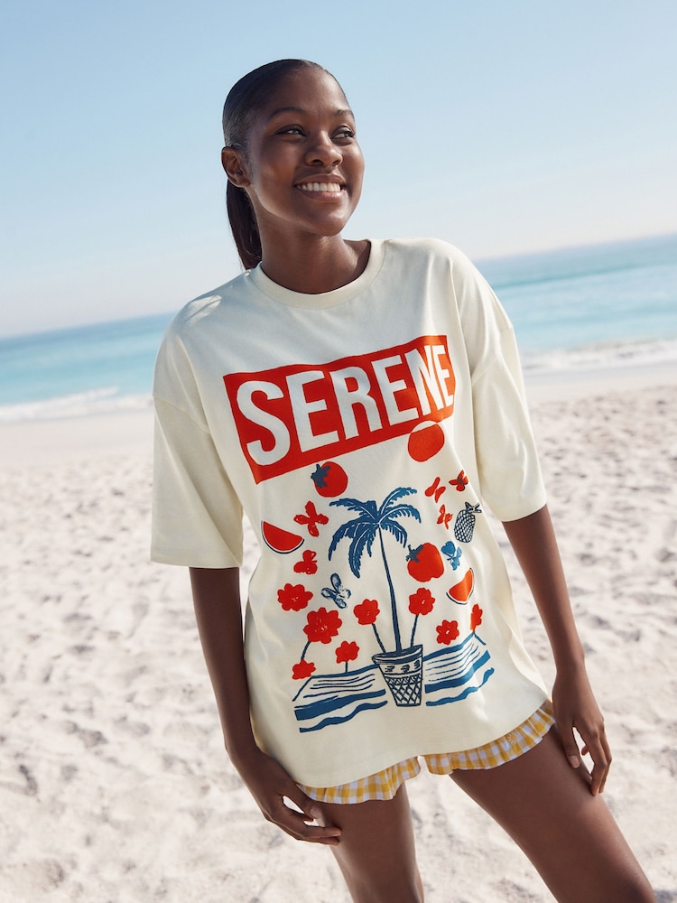Ecru White/Red Graphic Fun Summer Fruit 100% Cotton Relaxed Fit T-Shirt - Image 1 of 7