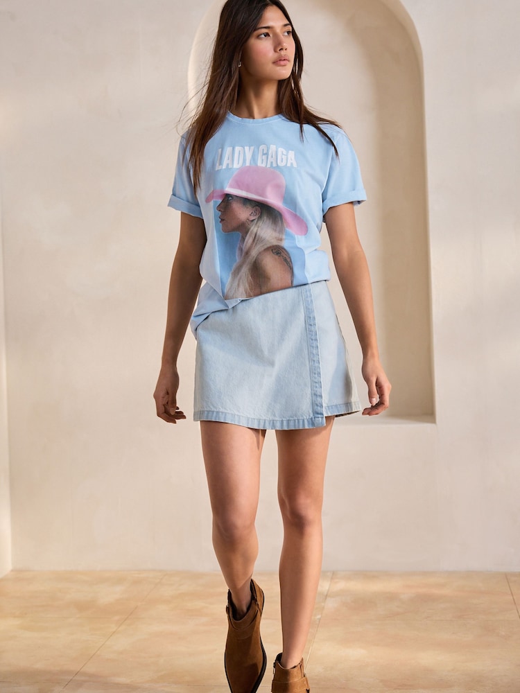 Light Blue Offcial Licence Lady Gaga Graphic Oversized Short Sleeve Crew Neck 100% Cotton T-Shirt - Image 3 of 9