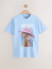 Light Blue Offcial Licence Lady Gaga Graphic Oversized Short Sleeve Crew Neck 100% Cotton T-Shirt - Image 7 of 9