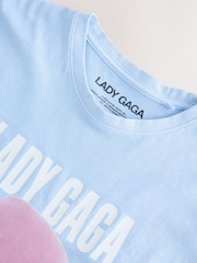 Light Blue Offcial Licence Lady Gaga Graphic Oversized Short Sleeve Crew Neck 100% Cotton T-Shirt - Image 8 of 9
