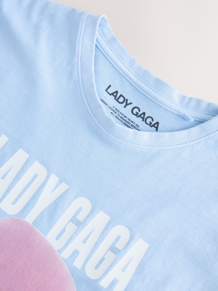 Light Blue Offcial Licence Lady Gaga Graphic Oversized Short Sleeve Crew Neck 100% Cotton T-Shirt - Image 8 of 9